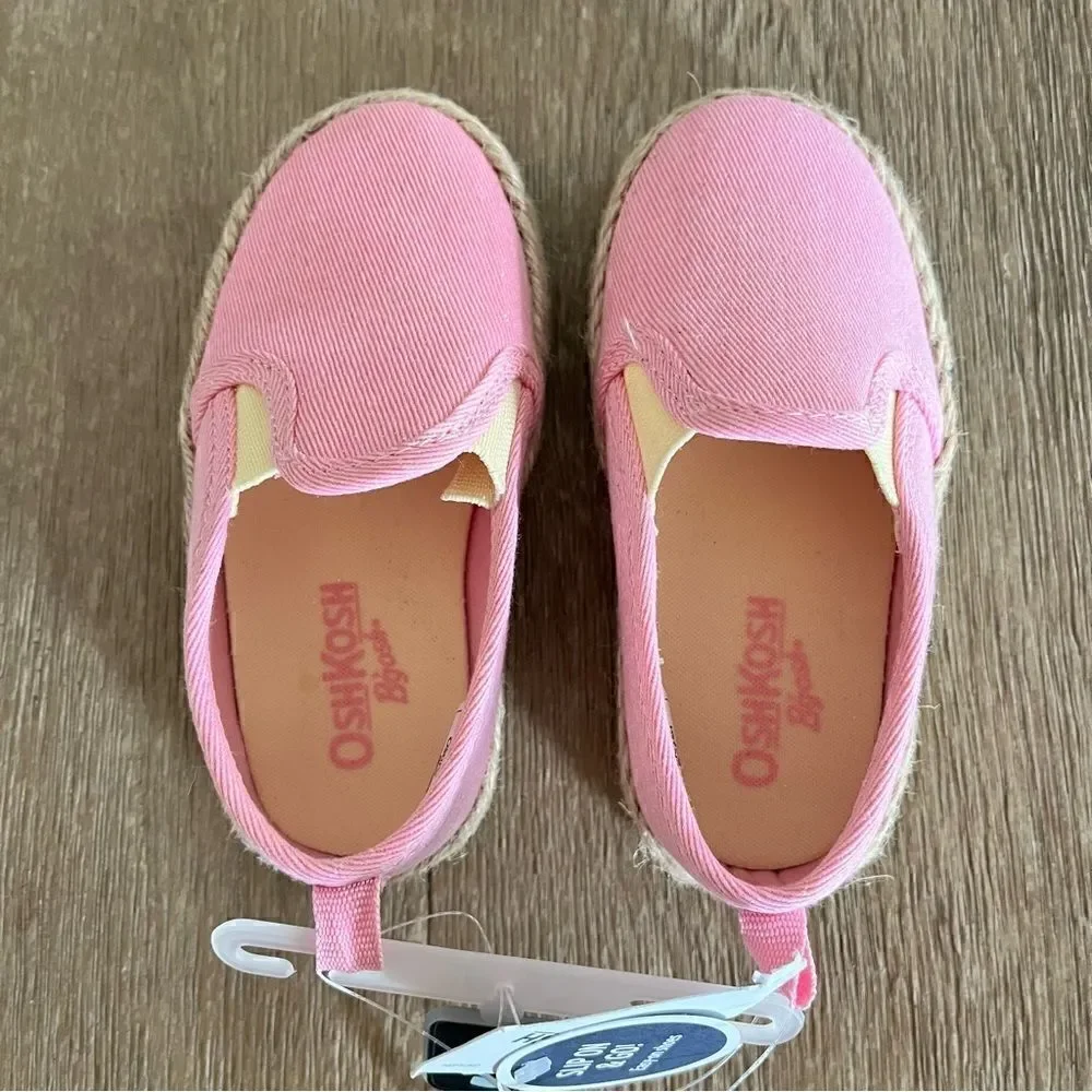 NEW OshKosh B’Gosh Sparkly Lemon Pink Slip On Espadrille Closed Toe Shoes Size 6